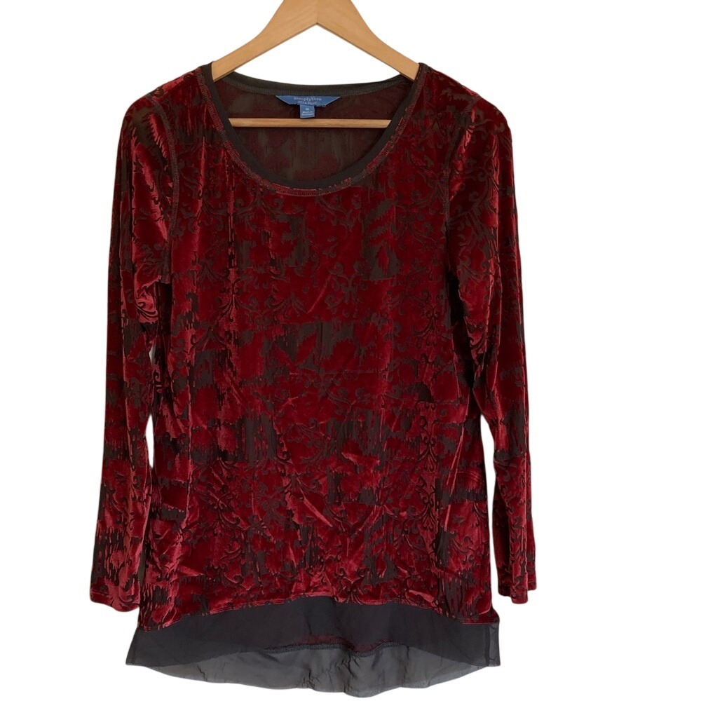 Simply Vera‎ Womens Red Burnout Velvet Top Size Medium Dark Romantic Goth Witchy